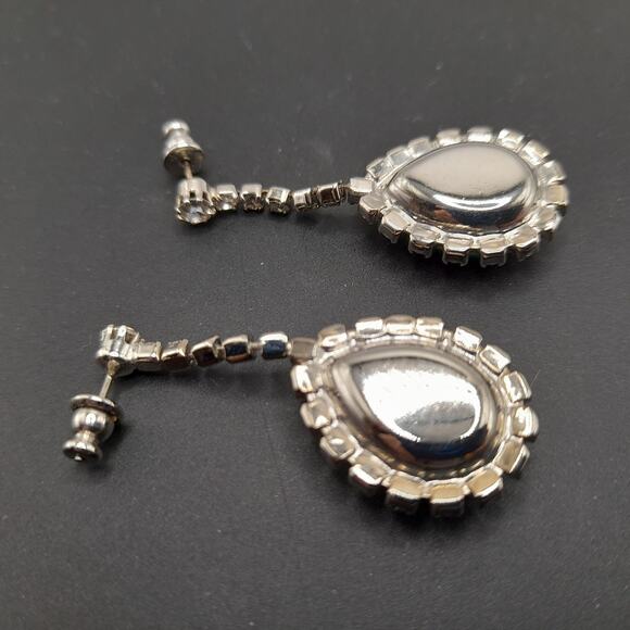 Vintage Green Rhinestone Drop Earrings, Clear Crystal, 1990s Statement Jewelry - Picture 10 of 10